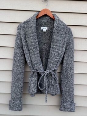 Calvin Klein wool cardigan sweater marled grey medium